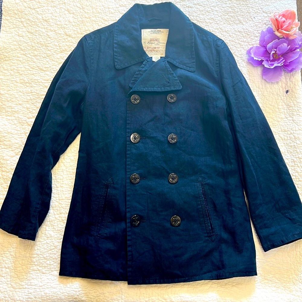 Polo Jeans Company Women's Nautical Navy Blue Linen Peacoat- Sz M